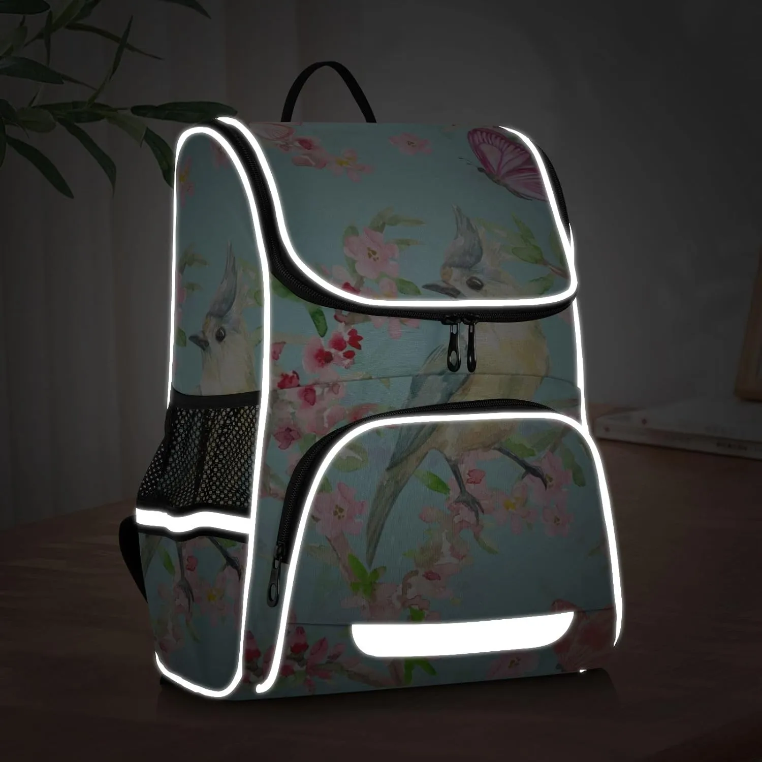 School Backpack with Chest Strap, Butterflies Birds Flowers Laptop Backpack, Travel Hiking Backpack for Boys Girls, Rucksack, Knapsack