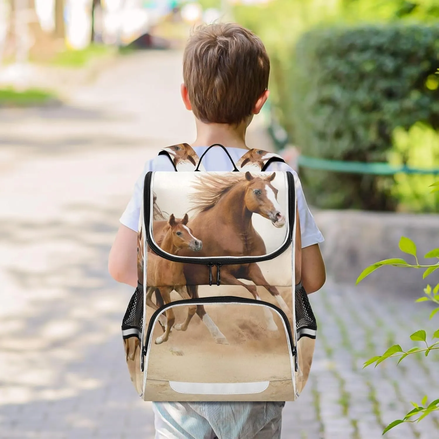 School Backpack with Chest Strap, Galloping Horse Laptop Backpack, Travel Hiking Backpack for Boys Girls, Rucksack, Knapsack