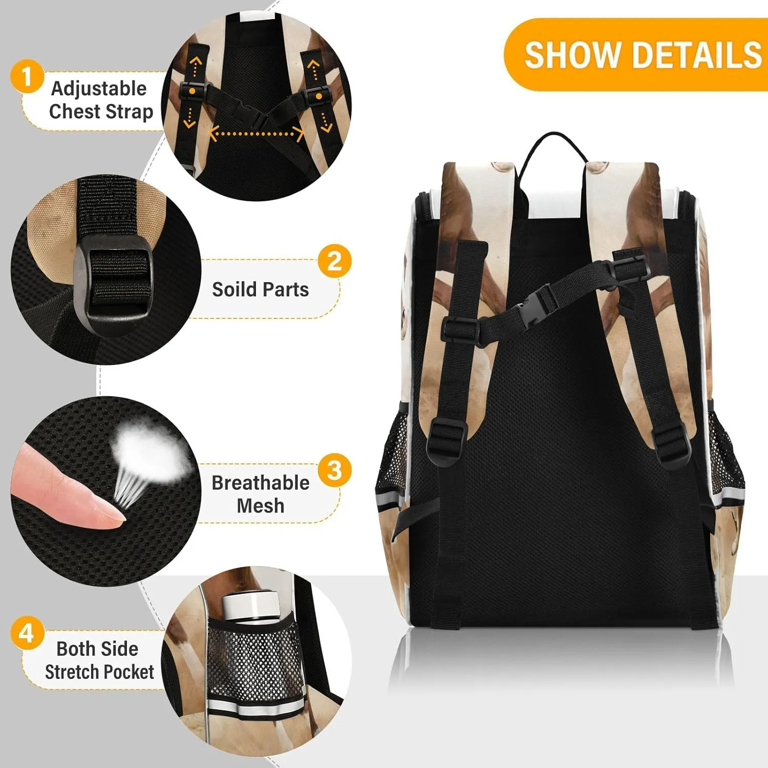 School Backpack with Chest Strap, Galloping Horse Laptop Backpack, Travel Hiking Backpack for Boys Girls, Rucksack, Knapsack
