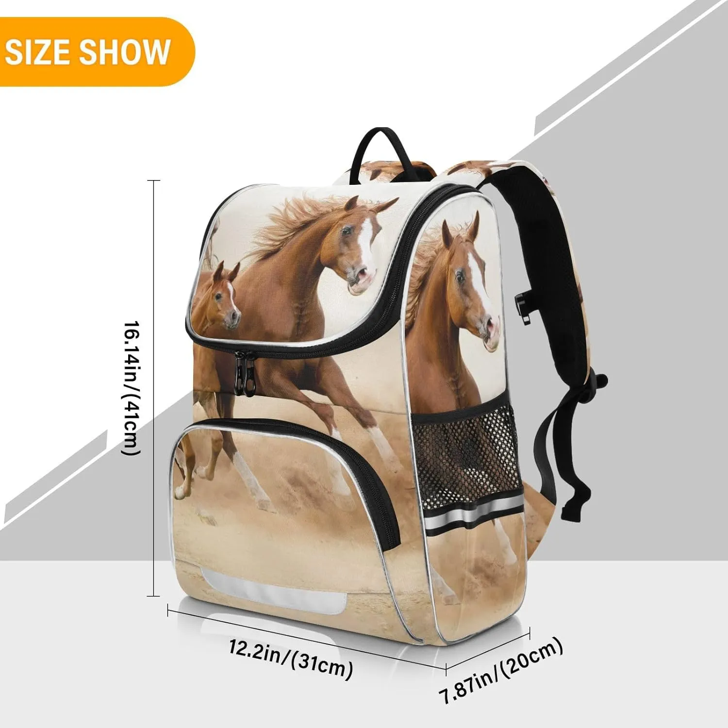 School Backpack with Chest Strap, Galloping Horse Laptop Backpack, Travel Hiking Backpack for Boys Girls, Rucksack, Knapsack
