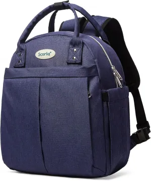 Scorlia Insulated Lunch Bag Rucksack for Women, with Side pocket, Tall Reusable lunch Box Container with Drinks Holder for Women, Office, Beach, Picnic, Blue