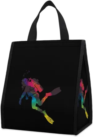Scuba Diver Silhouette Colorful Diving Lunch Bag for Adults Reusable Insulated Lunch Box Cooler Lunch Tote Bag for Work Travel Picnic