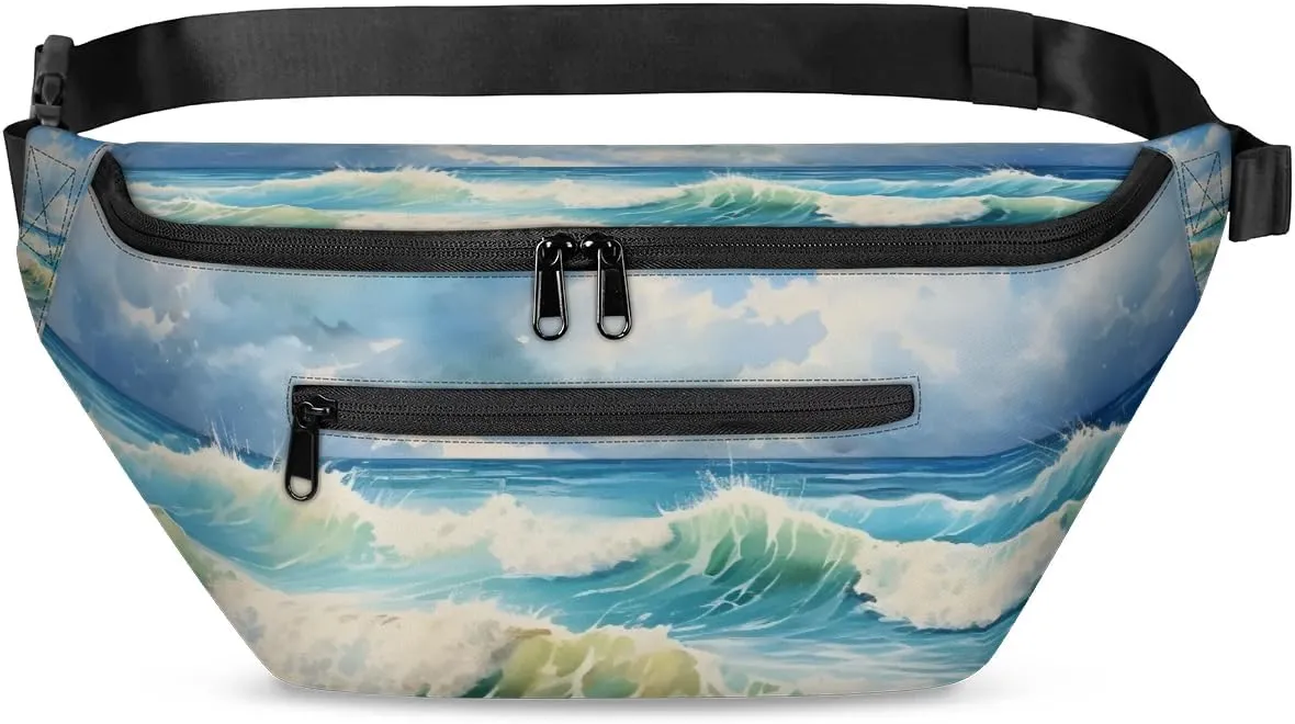 Sea Pattern Sling Bag Crossbody Backpack Chest Daypack for Women Sport Travel Hiking Casual Bag Multipurpose Waist Pack With Zipper Closure Adjustable Strap Shoulder Bag