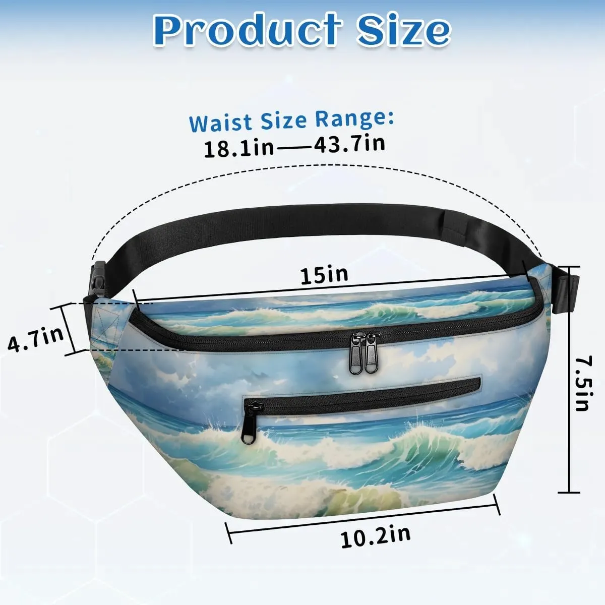 Sea Pattern Sling Bag Crossbody Backpack Chest Daypack for Women Sport Travel Hiking Casual Bag Multipurpose Waist Pack With Zipper Closure Adjustable Strap Shoulder Bag