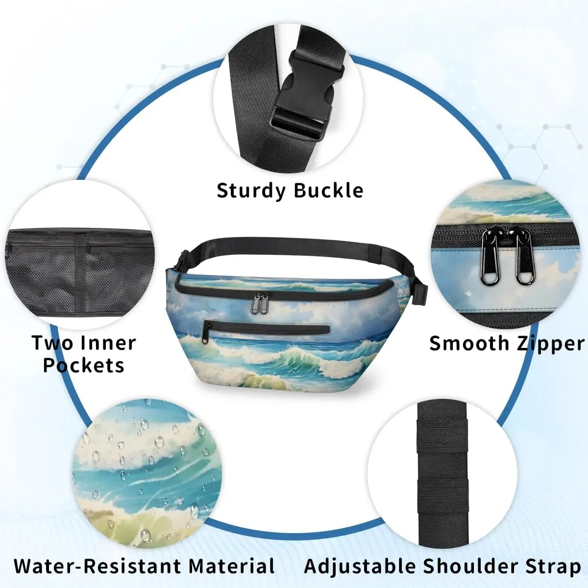 Sea Pattern Sling Bag Crossbody Backpack Chest Daypack for Women Sport Travel Hiking Casual Bag Multipurpose Waist Pack With Zipper Closure Adjustable Strap Shoulder Bag
