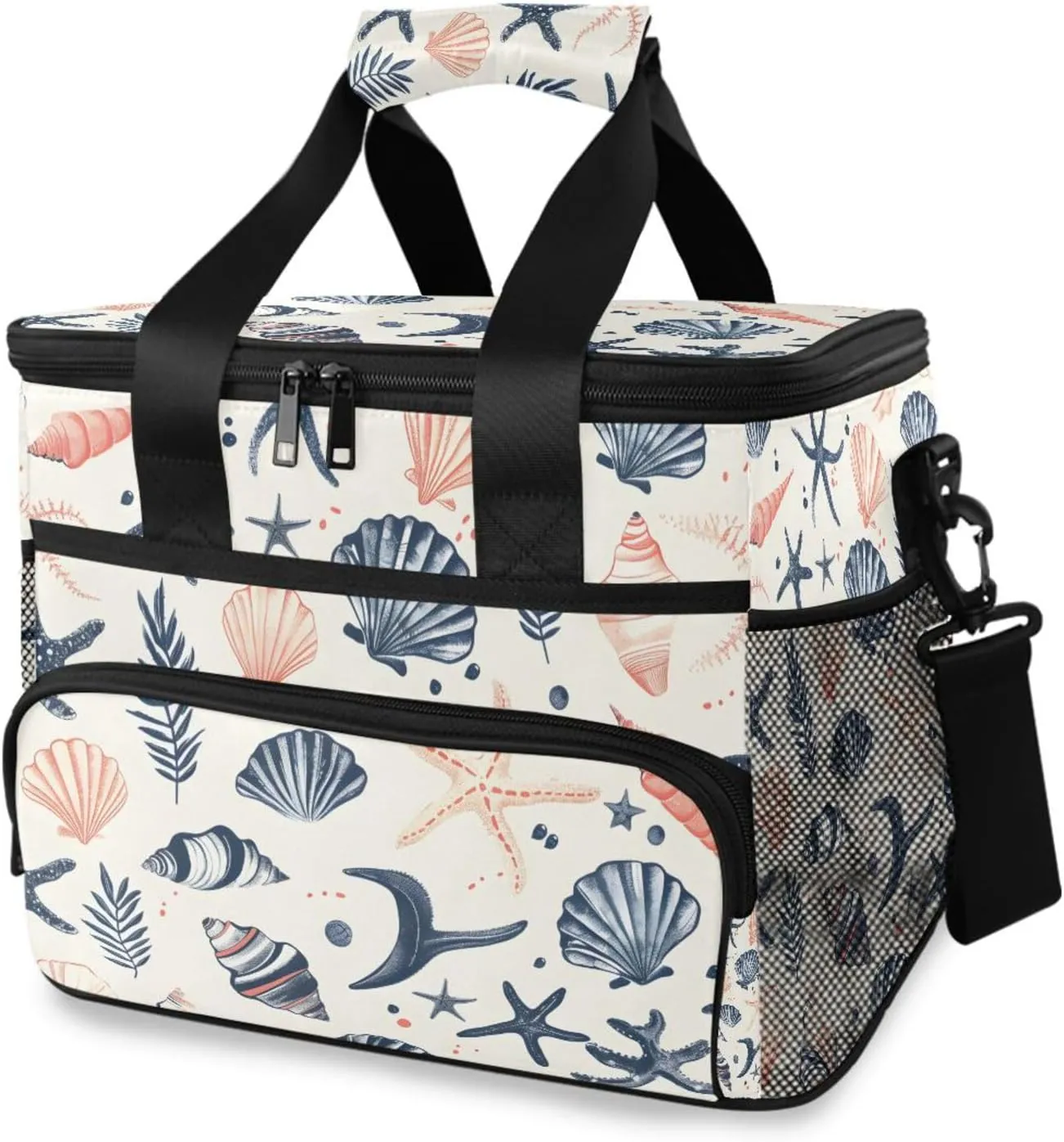 Seashells Stars Coral Cooler Bag Insulated Cooler Soft Sided Cooler 24 Can Portable Picnic Bag Large Leakproof Lunch Bag Box for Beach Grocery Camping Travel Car Men Women