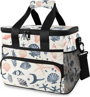 Seashells Stars Coral Cooler Bag Insulated Cooler Soft Sided Cooler 24 Can Portable Picnic Bag Large Leakproof Lunch Bag Box for Beach Grocery Camping Travel Car Men Women