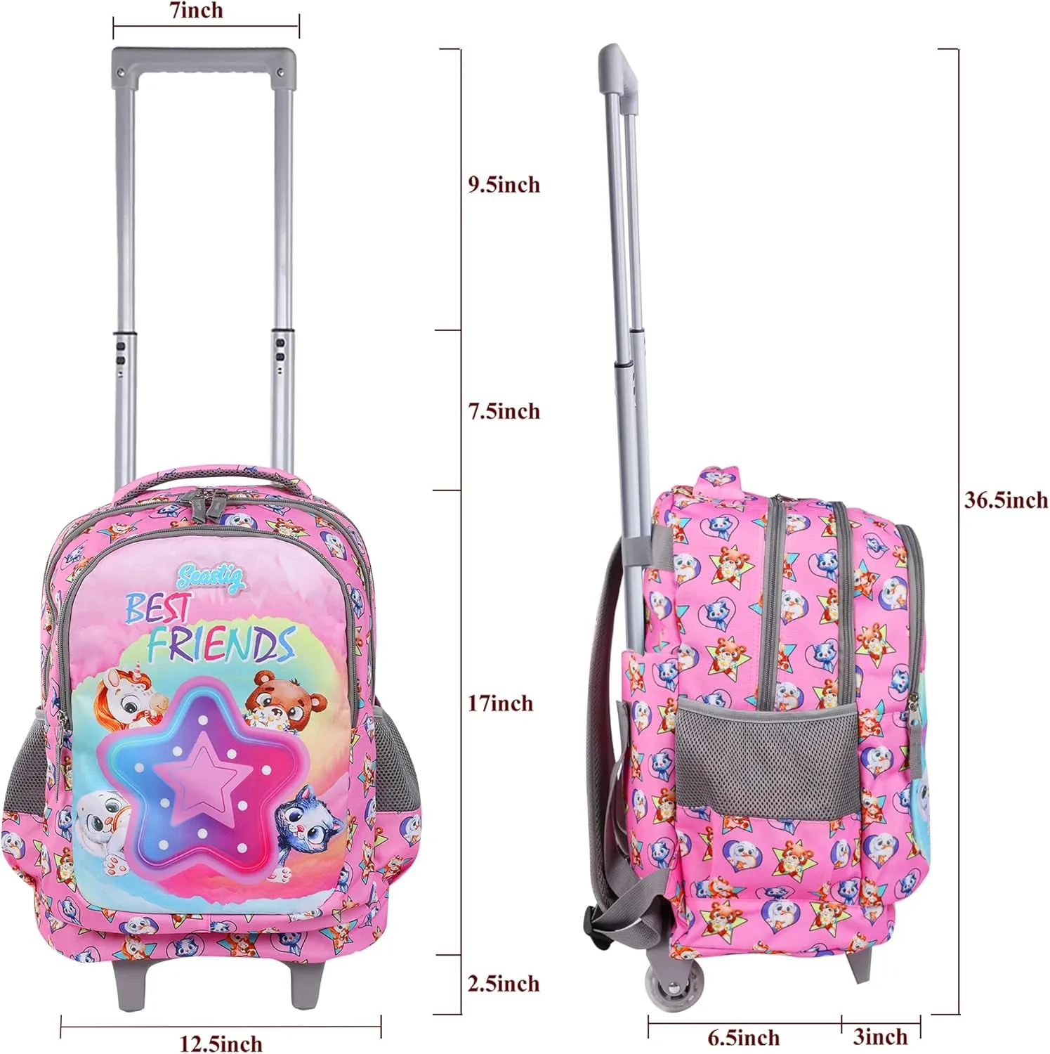 Seastig Kids Rolling Backpack 18in Wheeled Double Handle Backpack with Wheels
