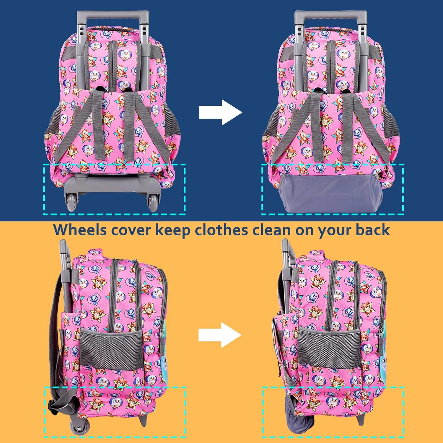 Seastig Kids Rolling Backpack 18in Wheeled Double Handle Backpack with Wheels