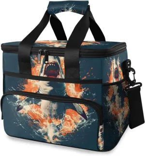 Shark Retro Blue Ocean Cooler Bag Insulated Cooler Soft Sided Cooler 24 Can Portable Picnic Bag Large Leakproof Lunch Bag Box for Beach Grocery Camping Travel Car Men Women