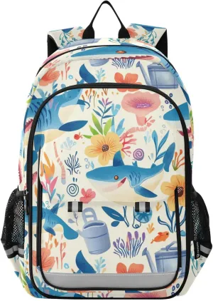 Sharks Flowers Landscape Backpack for Boys Girls Elementary School Bag Kids Bookbag Travel Rucksack With Reflective Stripes