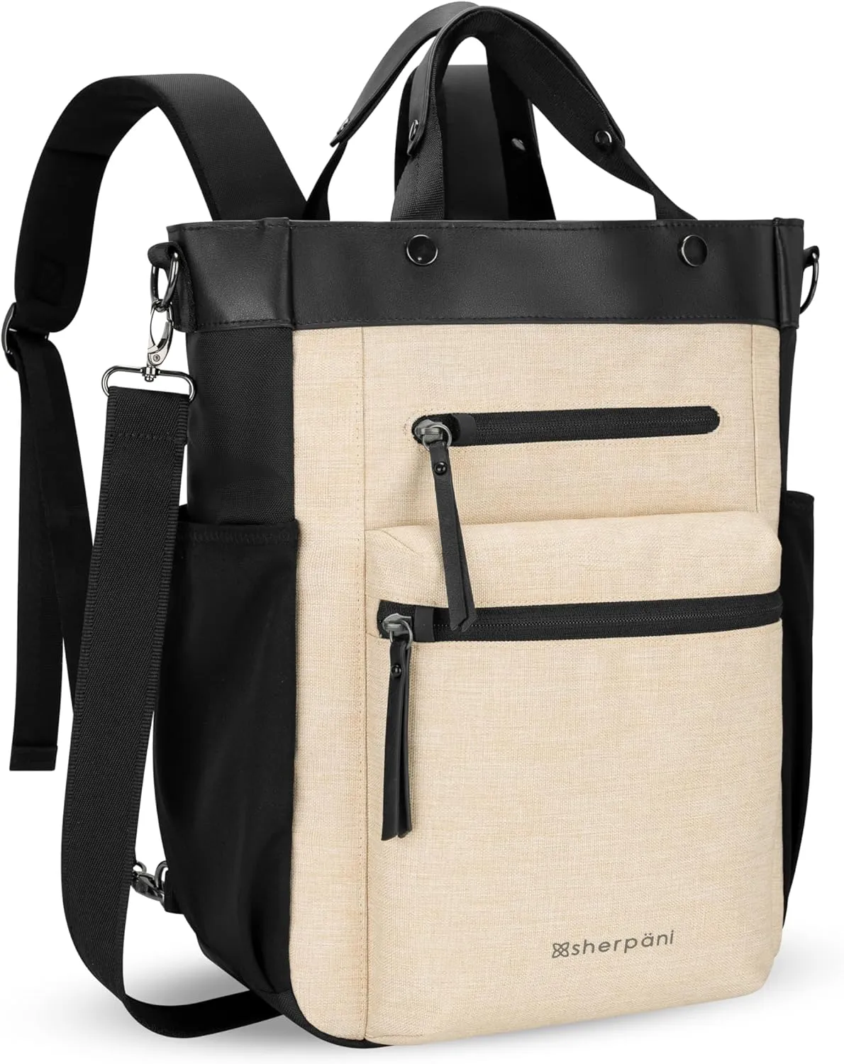Sherpani Soleil, Anti Theft Convertible Backpack, 3 in 1 Tote Bag, Cross Body Purse, 18L Travel Backpack, Travel Gifts for Women, RFID Protection, Metal Hardware Fits 15” Laptop (Straw)