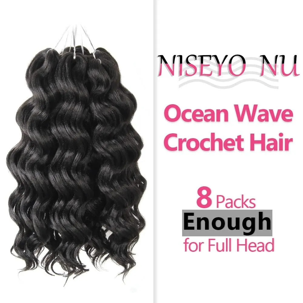 Short Ocean Wave Crochet Hair 9 Inch 8 Packs Deep Wave Crochet Hair Synthetic Wavy Crochet Braids (1# Jet Black)