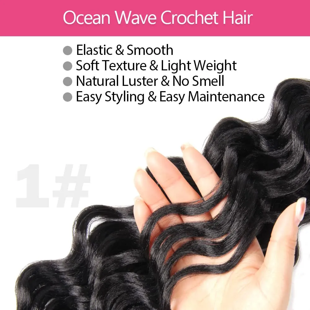 Short Ocean Wave Crochet Hair 9 Inch 8 Packs Deep Wave Crochet Hair Synthetic Wavy Crochet Braids (1# Jet Black)