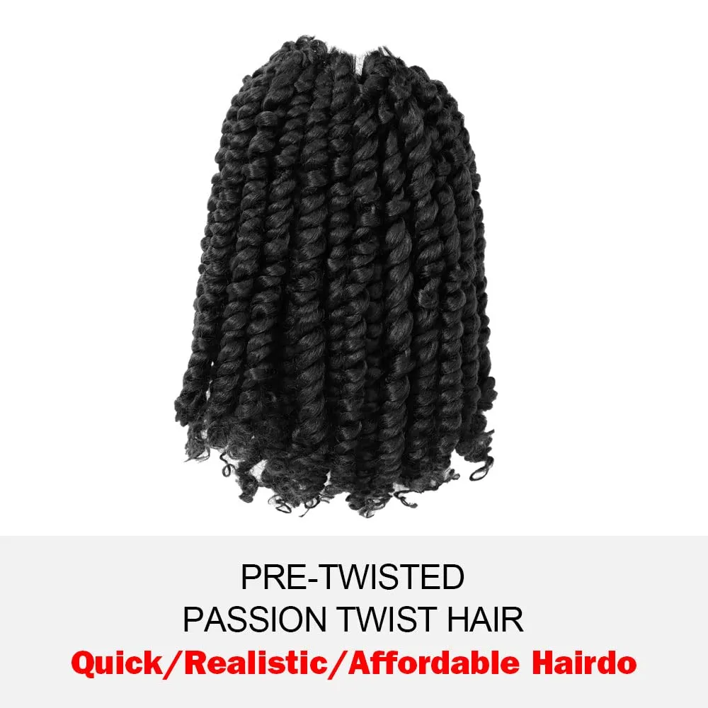 Short Passion Twist Hair 10 Inch Pre-twisted Passion Twists Crochet Hair Natural Black Pre-looped Synthetic Crochet Braids (7 Packs,1B)