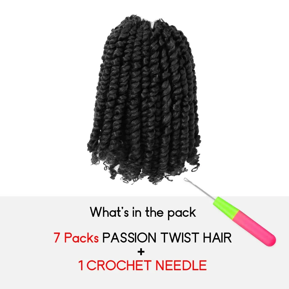 Short Passion Twist Hair 10 Inch Pre-twisted Passion Twists Crochet Hair Natural Black Pre-looped Synthetic Crochet Braids (7 Packs,1B)