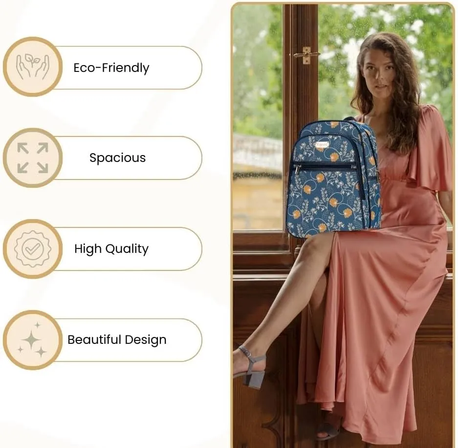 Signare Tapestry Backpack for Women Computer Rucksack Knapsack bookbags for women In Jane Austen Blue Design (BKPK-AUST)