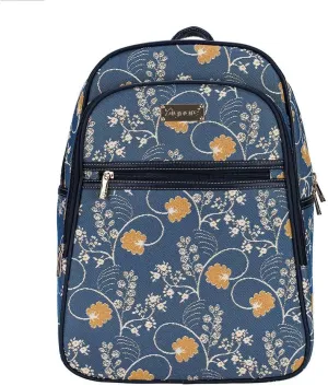 Signare Tapestry Backpack for Women Computer Rucksack Knapsack bookbags for women In Jane Austen Blue Design (BKPK-AUST)