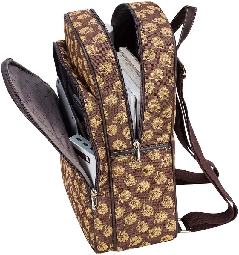 Signare Tapestry Backpack for Women Computer Rucksack Knapsack bookbags for women In Jane Austen's Oak Design (BKPK-JANE)
