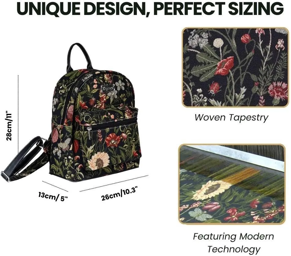Signare Tapestry Women Backpack Rucksack Casual Daypack Morning Garden Black (DAPK-MGDBK)