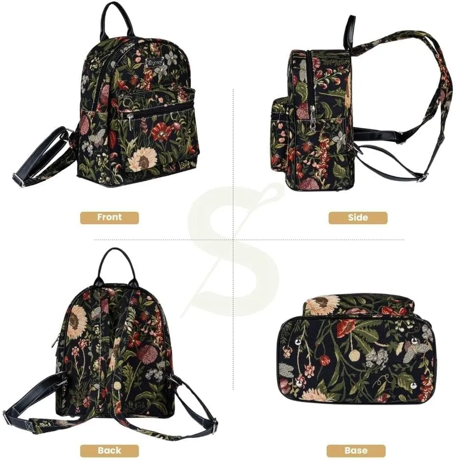 Signare Tapestry Women Backpack Rucksack Casual Daypack Morning Garden Black (DAPK-MGDBK)