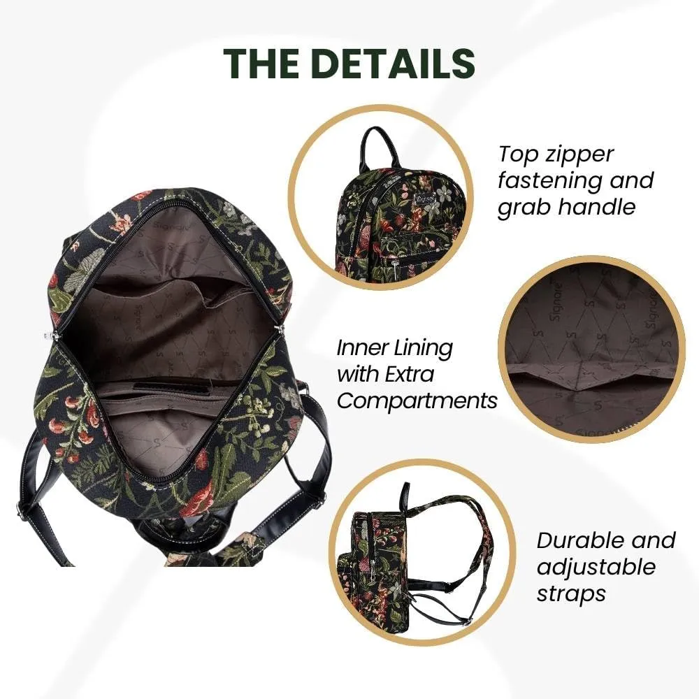 Signare Tapestry Women Backpack Rucksack Casual Daypack Morning Garden Black (DAPK-MGDBK)
