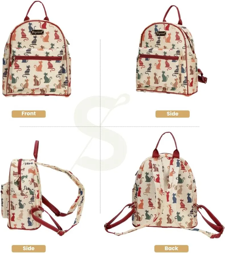 Signare Tapestry Women Backpack Rucksack Casual Daypack With Colourful Cheeky Cats (DAPK -CHEKY)