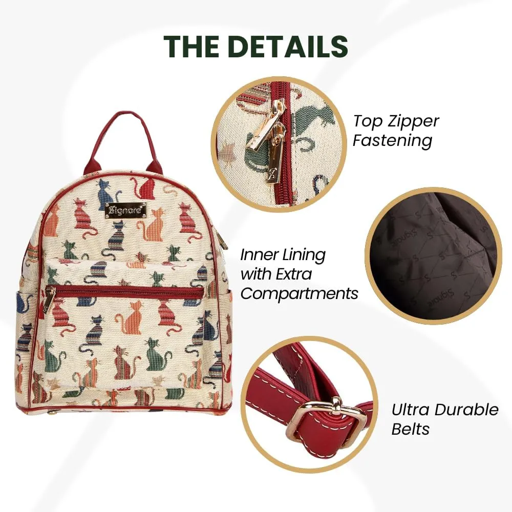 Signare Tapestry Women Backpack Rucksack Casual Daypack With Colourful Cheeky Cats (DAPK -CHEKY)