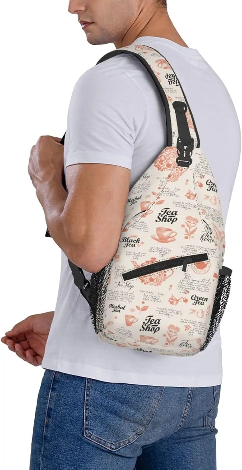 Sketch Tea Shop Black Tea House Cross Chest Bag Diagonally Hiking Crossbody Bag Travel Shoulder Daypack Lightweight Sling Backpack Cycling Daypacks Fitness Chest Backpacks
