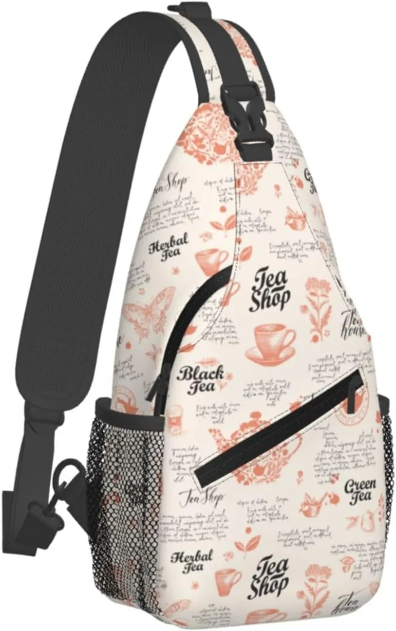 Sketch Tea Shop Black Tea House Cross Chest Bag Diagonally Hiking Crossbody Bag Travel Shoulder Daypack Lightweight Sling Backpack Cycling Daypacks Fitness Chest Backpacks