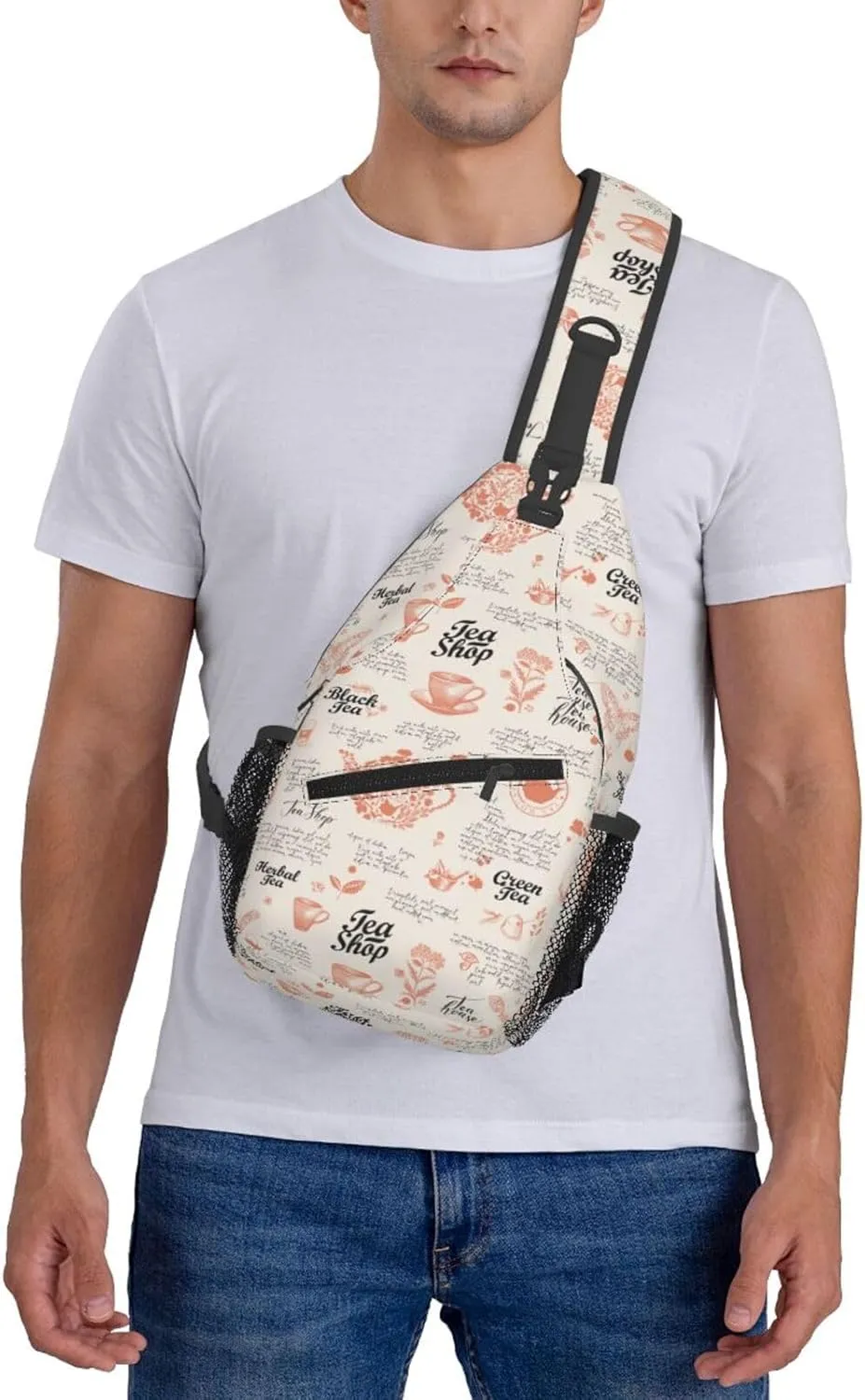 Sketch Tea Shop Black Tea House Cross Chest Bag Diagonally Hiking Crossbody Bag Travel Shoulder Daypack Lightweight Sling Backpack Cycling Daypacks Fitness Chest Backpacks