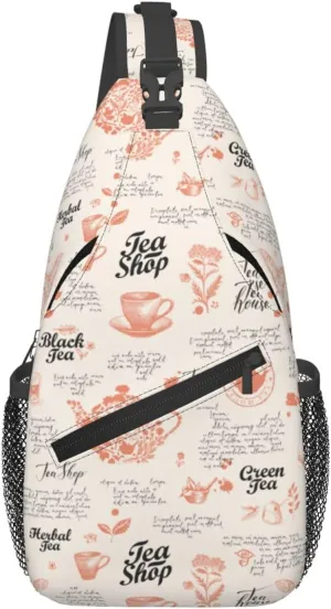Sketch Tea Shop Black Tea House Cross Chest Bag Diagonally Hiking Crossbody Bag Travel Shoulder Daypack Lightweight Sling Backpack Cycling Daypacks Fitness Chest Backpacks