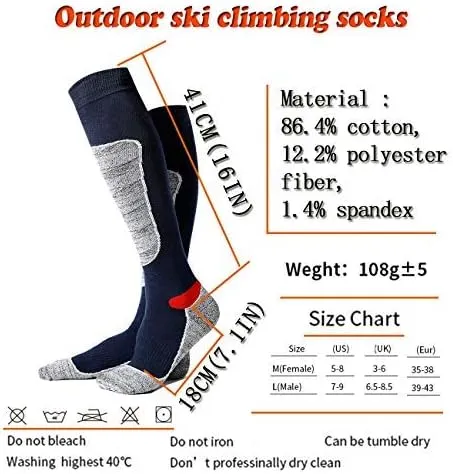 Ski and Snowboard Sock, Knee-High Performance Warm Skiing Socks，Padded Protection, Absorbs Shock, Ventilation Channels