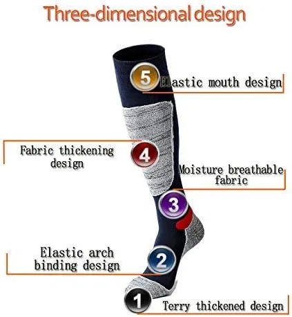 Ski and Snowboard Sock, Knee-High Performance Warm Skiing Socks，Padded Protection, Absorbs Shock, Ventilation Channels