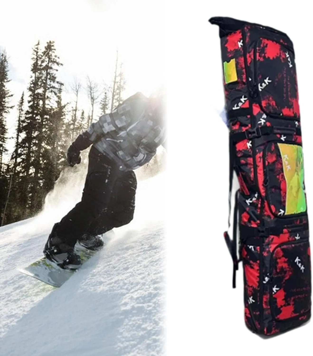 Ski Bag Snowboard Bag for Air Travel Wheeled Adjustable Length Padded Snowboarding Storage Ski Equipment Bag Ski Carrying Bag