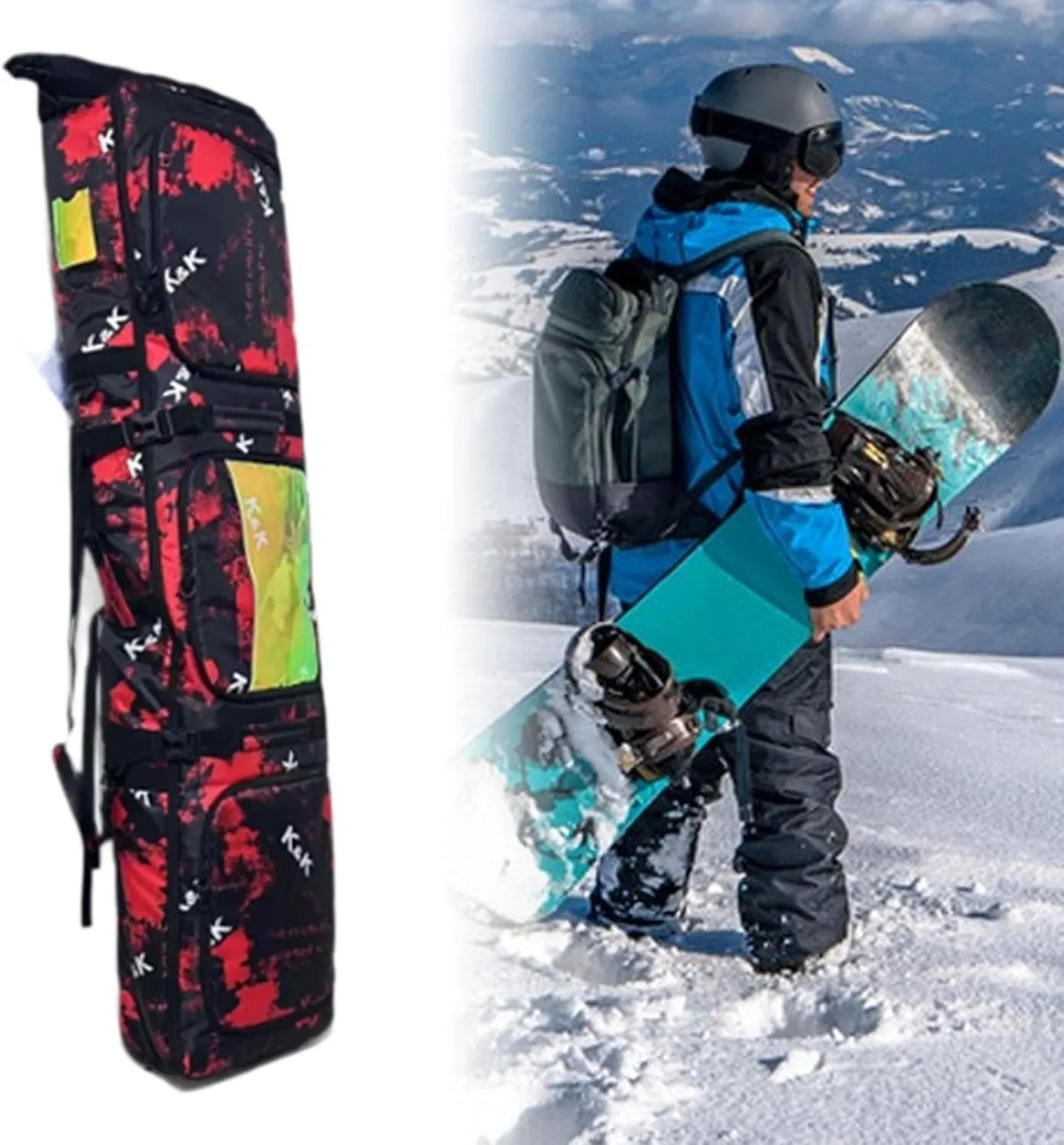 Ski Bag Snowboard Bag for Air Travel Wheeled Adjustable Length Padded Snowboarding Storage Ski Equipment Bag Ski Carrying Bag