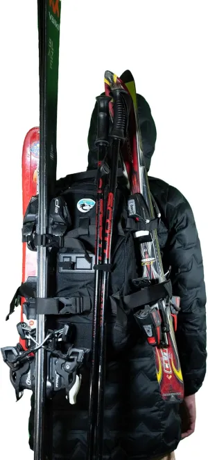 Ski Squad Quad: Multi Ski Carrying Backpack (Solid Black) 5 year Warranty Ski Backpack, Family Ski Backpack, Snowboard Backpack, Ski Gifts, Ski Carrier Strap, Ski Essentials, Double Ski Bag