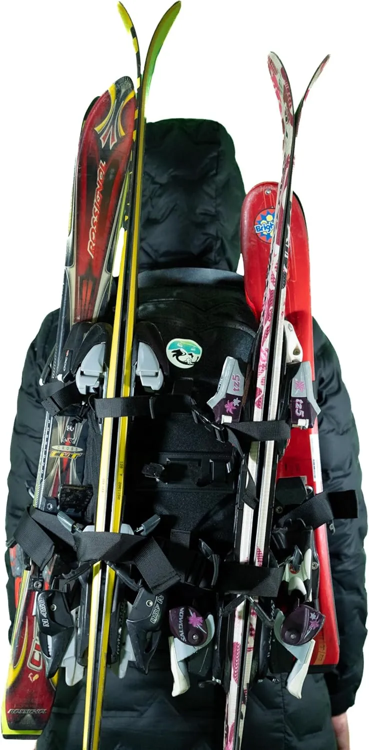 Ski Squad Quad: Multi Ski Carrying Backpack (Solid Black) 5 year Warranty Ski Backpack, Family Ski Backpack, Snowboard Backpack, Ski Gifts, Ski Carrier Strap, Ski Essentials, Double Ski Bag