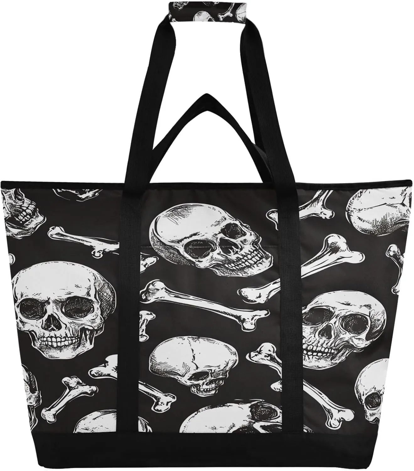 Skull and Bones Reusable Insulated Lunchbox Cooler Bag, Leakproof Kitchen Grocery Bag Collapsible Portable Cooler Tote Bag for Picnic, Camping, Office, Travel