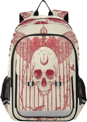 Skull Thorn Rose Gothic Backpack for Boys Girls Elementary School Bag Kids Bookbag Travel Rucksack With Reflective Stripes