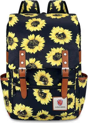 Slim Vintage Laptop Backpack, Flower College School Backpack Unisex Casual Travel Daypack for Women Men