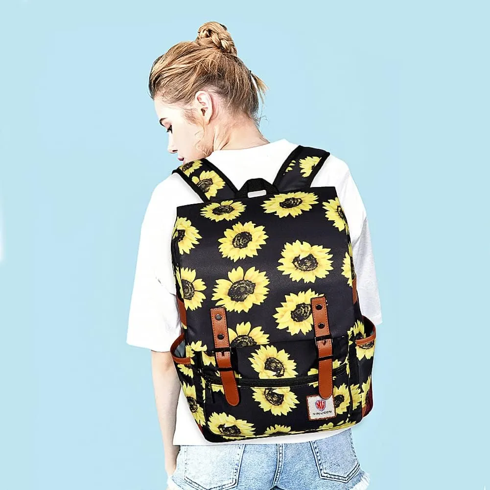 Slim Vintage Laptop Backpack, Flower College School Backpack Unisex Casual Travel Daypack for Women Men