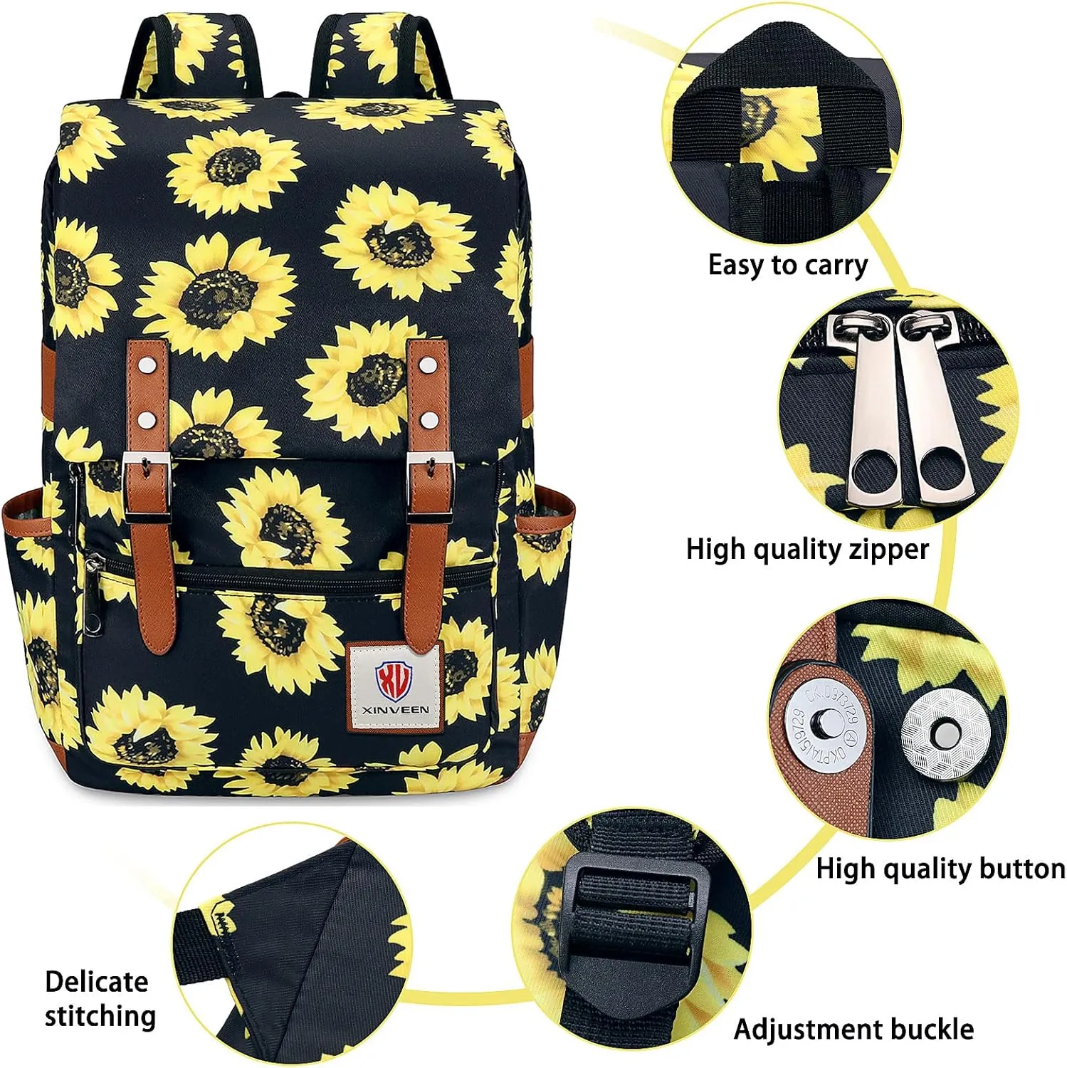 Slim Vintage Laptop Backpack, Flower College School Backpack Unisex Casual Travel Daypack for Women Men