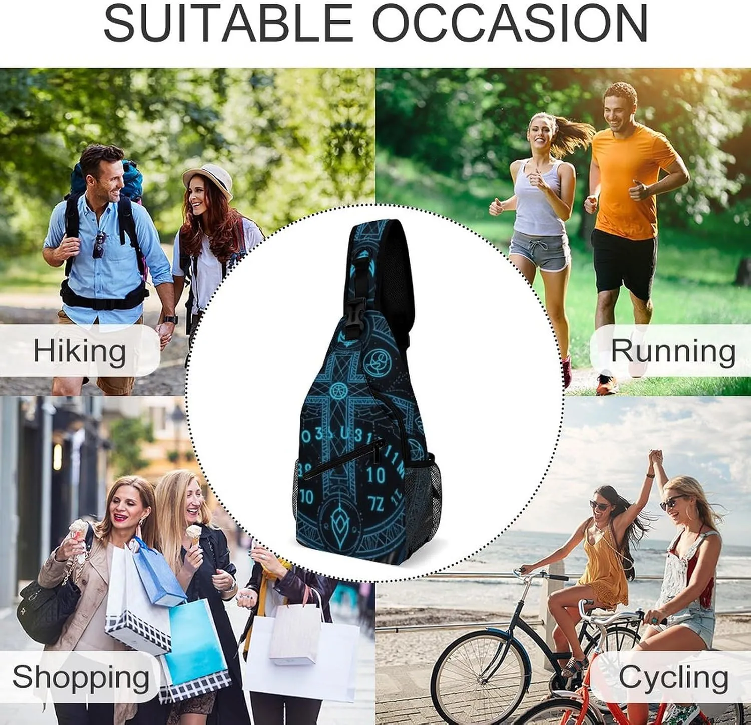 Sling Bag Backpack for Men Women Multipurpose Anti-Theft Satchel Bookbags Travel Rucksack Daypack Bookbag, Magic Spirit Board Witch Art Shoulder Crossbody Bag Chest Pack