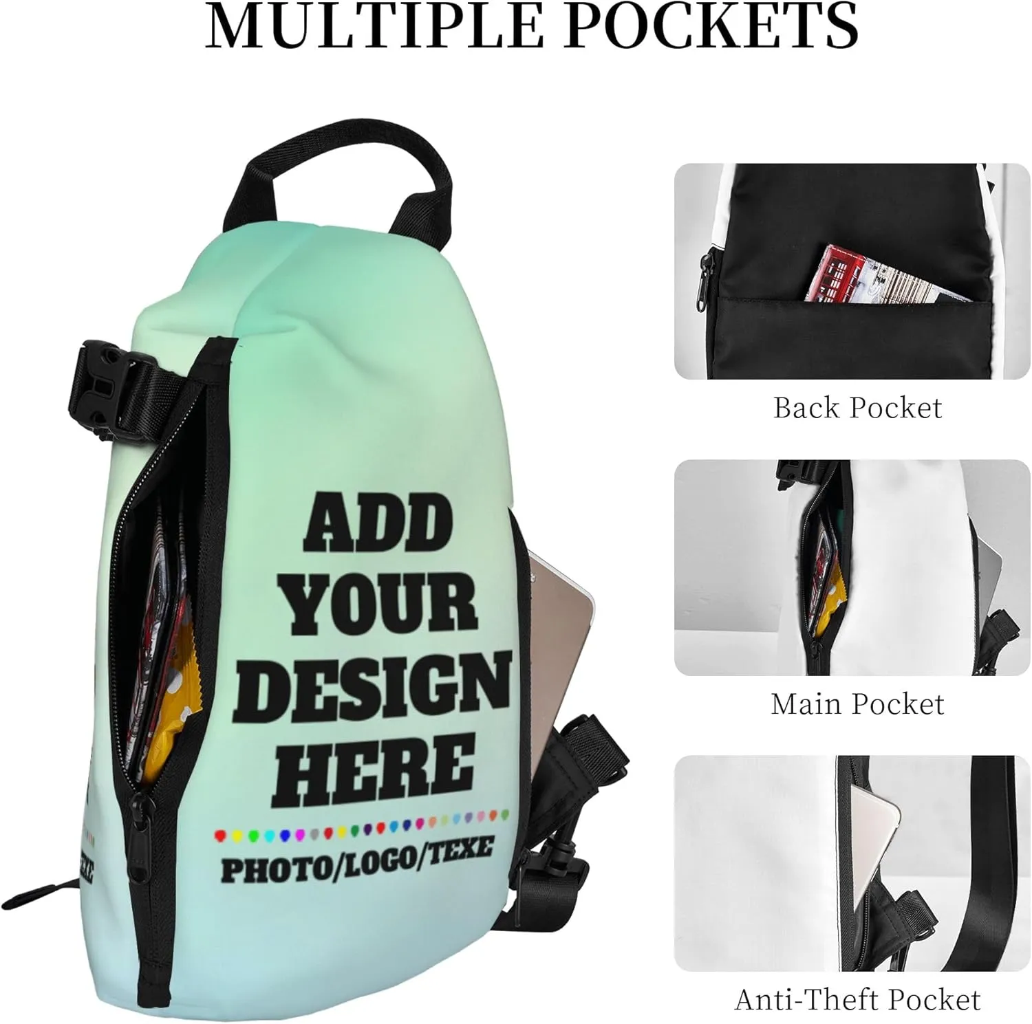 Sling Bag Custom bag Personalized Shoulder Daypacks Crossbody Bags Optional Color Add Your Name Logo Text or Image Here