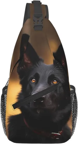 Sling Bags for Women Men Black german shepherd dog Sling Backpack Adjustable Belt Bum Bags Fanny Pack for Travel Sports Running Hiking Waist Packs