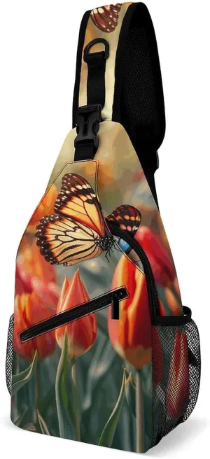 Sling Bags for Women Men Garden Flowers Sling Backpack Adjustable Belt Casual Chest Daypack Bum Bags Fanny Pack for Travel Sports Running Hiking Waist Packs, 38x20cm, style-1-1