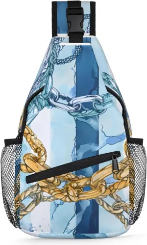 Sling Chest Bag for Women Crossbodysling Backpack for Men Crossbody with Water Bottle Holder Ocean Coil Chain Background Shoulder Tactical Bag Fanny Packs for Travel Purses Anti Theft