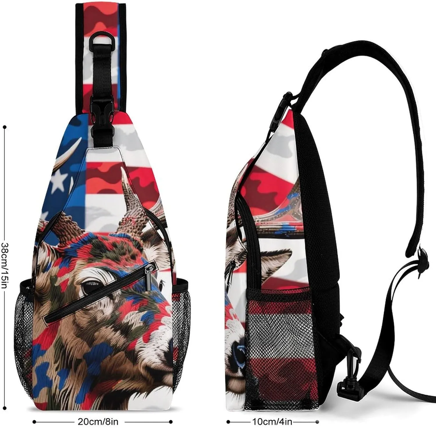 Sling Shoulder Backpack for Men Women Anti-Theft Multipurpose Travel Backpack Camping Outdoor Bag, American Flag Camo Deer Camouflage Art Crossbody Daypacks Shoulder Packs