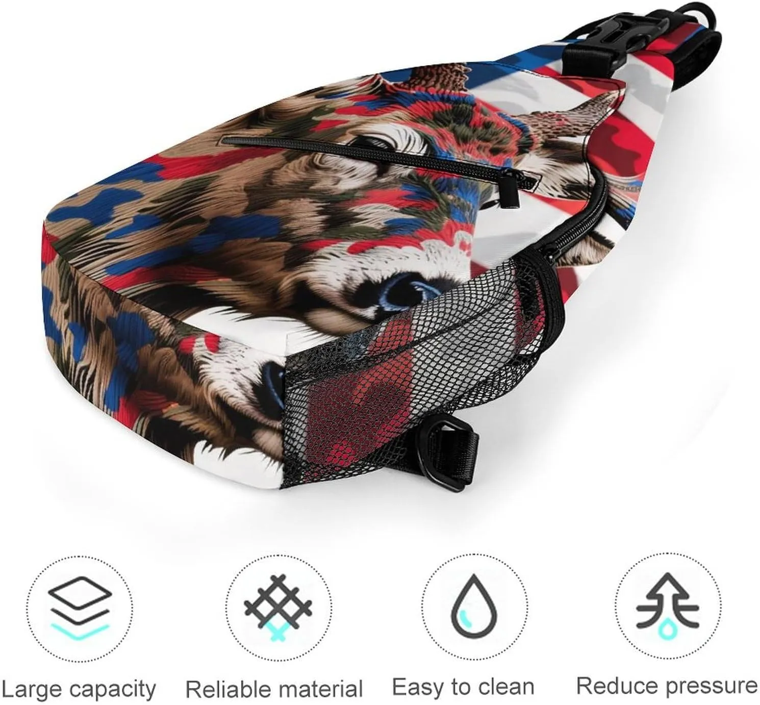 Sling Shoulder Backpack for Men Women Anti-Theft Multipurpose Travel Backpack Camping Outdoor Bag, American Flag Camo Deer Camouflage Art Crossbody Daypacks Shoulder Packs